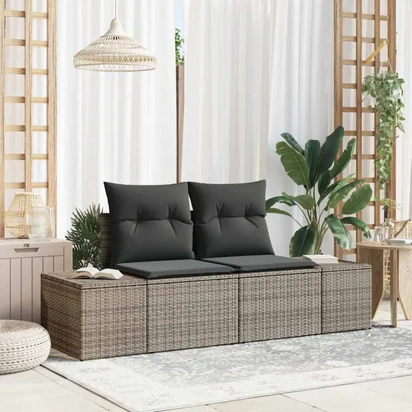 Canapé de jardin avec coussin Gris 184 x 62 x 69 cm polyrotin