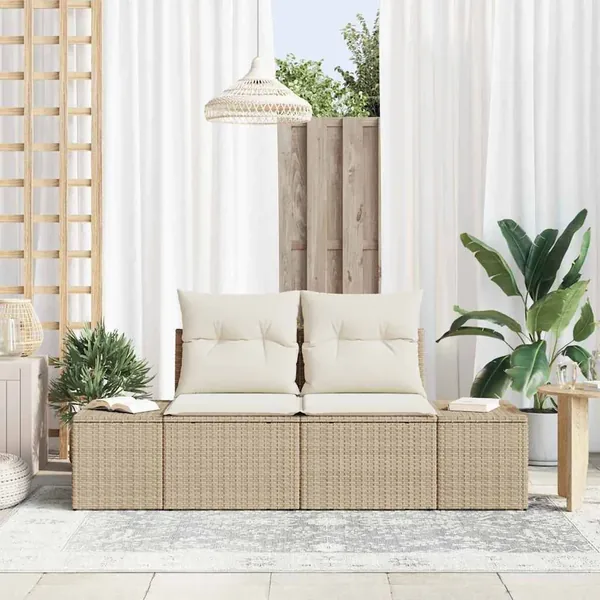 Canapé de jardin avec coussin Beige 184 x 62 x 69 cm polyrotin