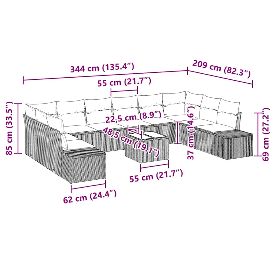 Ensemble de canapé de jardin 10 pcs Beige et crème Polyrotin - 13