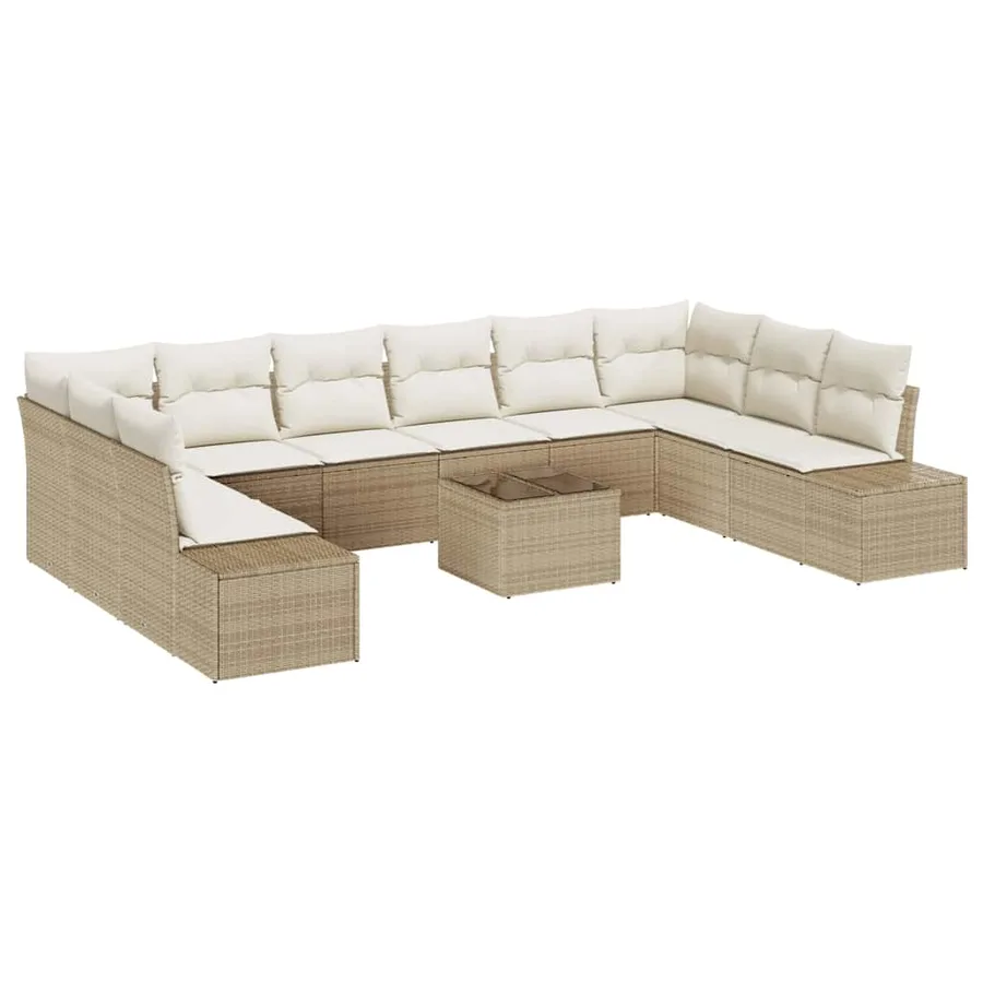 Ensemble de canapé de jardin 10 pcs Beige et crème Polyrotin - 2