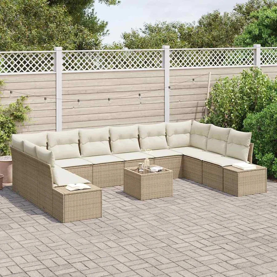 Ensemble de canapé de jardin 10 pcs Beige et crème Polyrotin - 3