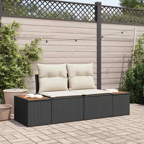 Canapé de jardin Noir 184 x 62 x 85cm polyrotin
