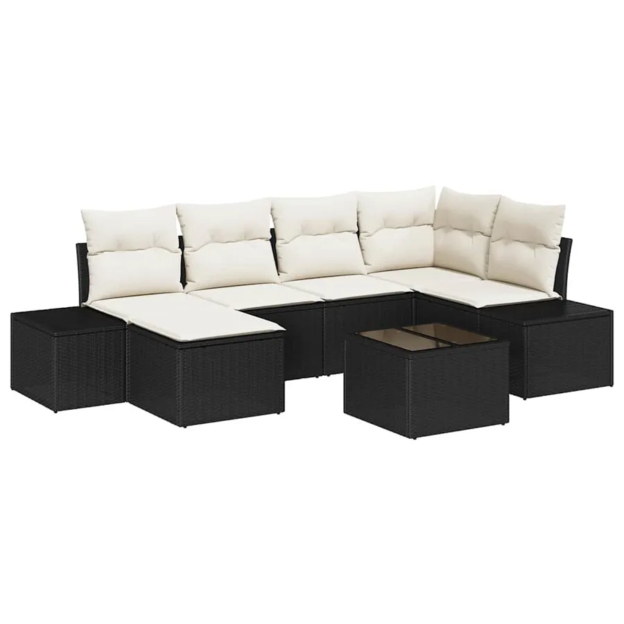 Ensemble de canapé de jardin 6 pcs Noir et Crème polyrotin - 2
