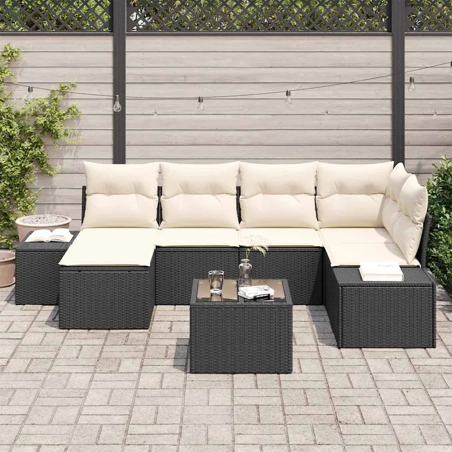 Ensemble de canapé de jardin 6 pcs Noir et Crème polyrotin - 3