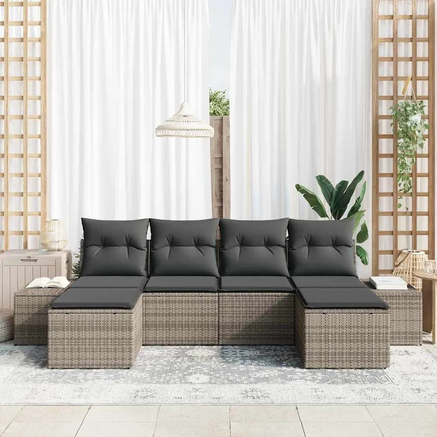 Ensemble de canapé de jardin avec coussin 4 pcs Gris polyrotin - 3