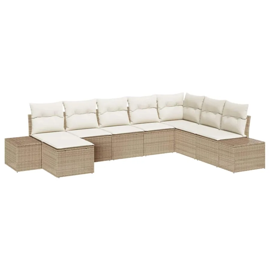 Ensemble de canapé de jardin 8 pcs Beige et crème polyrotin - 2