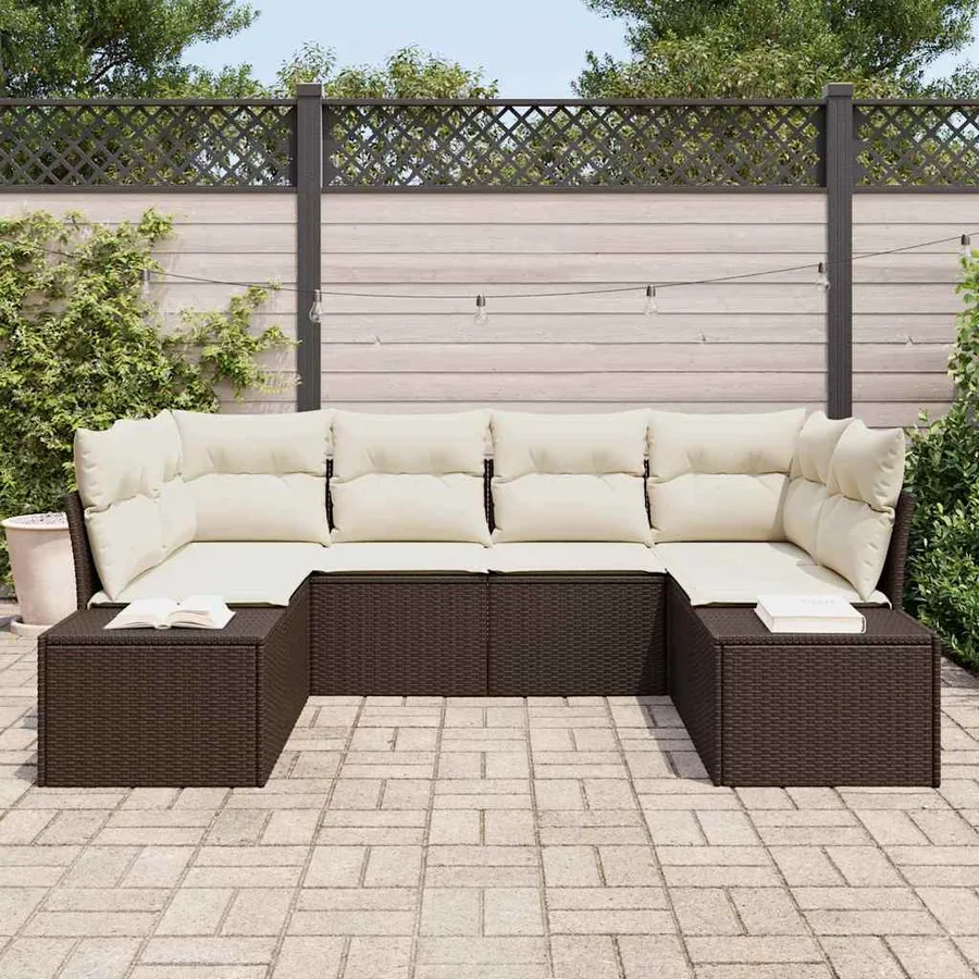 Ensemble de canapé de jardin 6 pcs Marron et Crème Poly rotin - 3