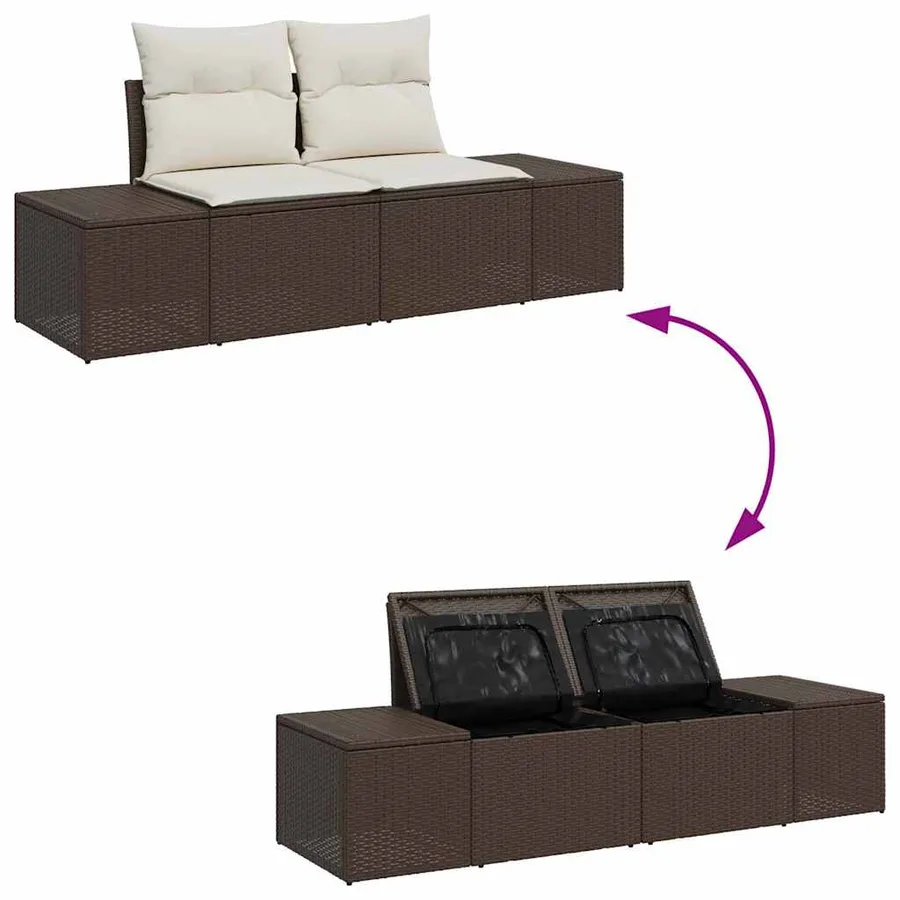 Ensemble de canapé de jardin 6 pcs Marron et Crème Poly rotin - 9