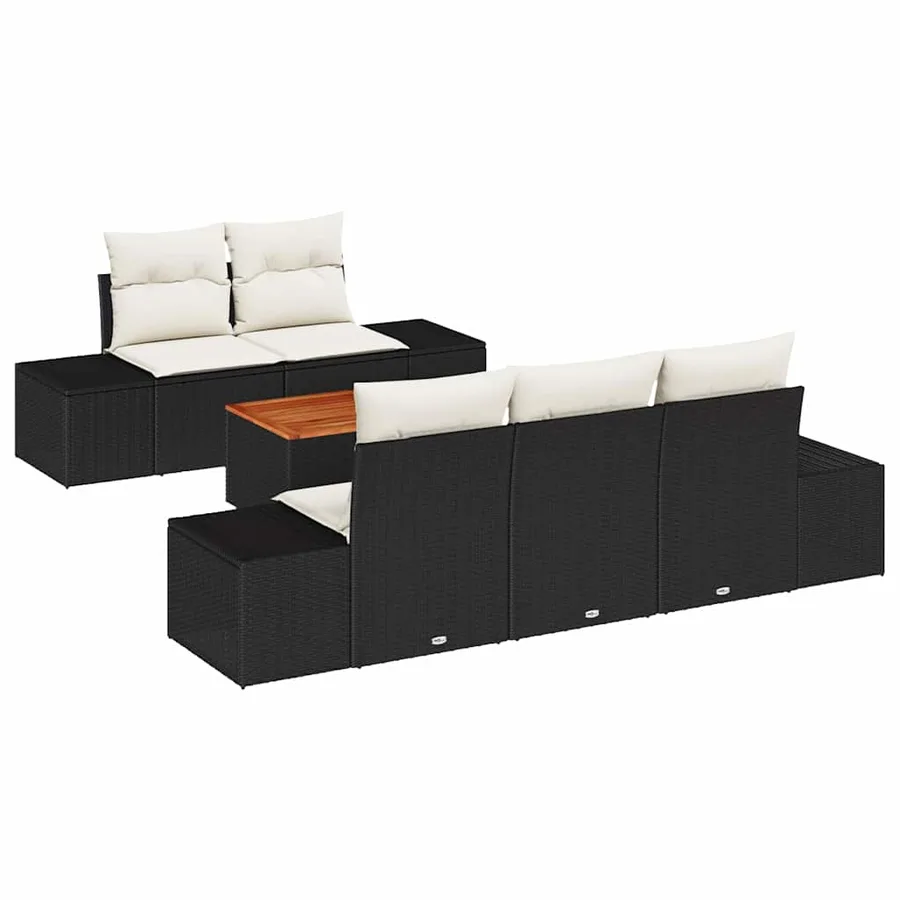 Ensemble de canapé de jardin 6 pcs Noir et Crème polyrotin - 2