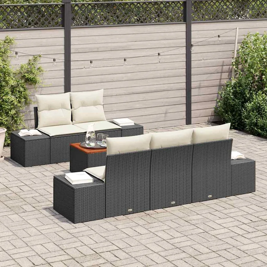 Ensemble de canapé de jardin 6 pcs Noir et Crème polyrotin - 3