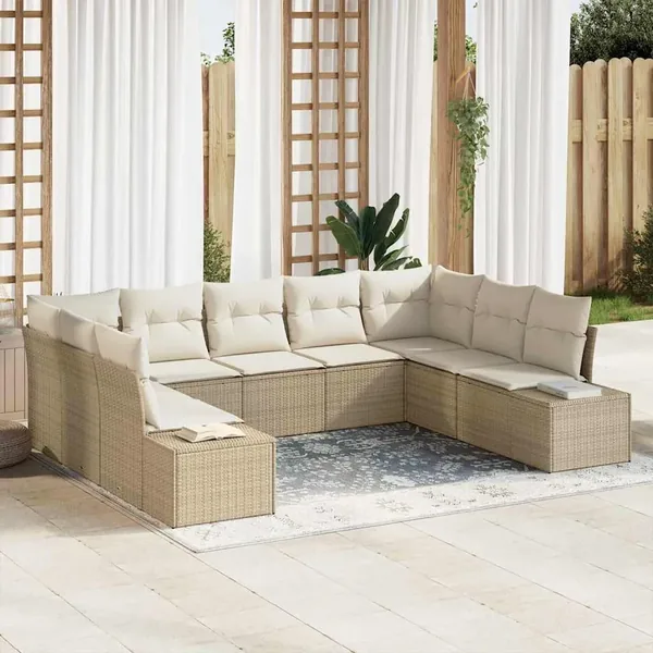 Ensemble de canapé de jardin 9 pcs Beige et crème Polyrotin