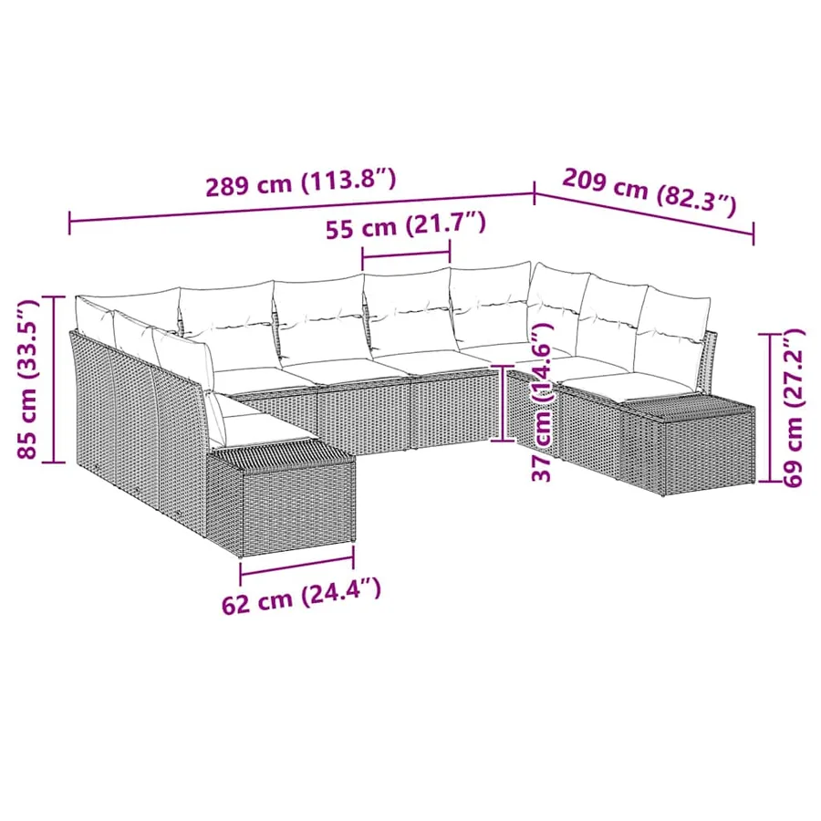 Ensemble de canapé de jardin 9 pcs Beige et crème Polyrotin - 12