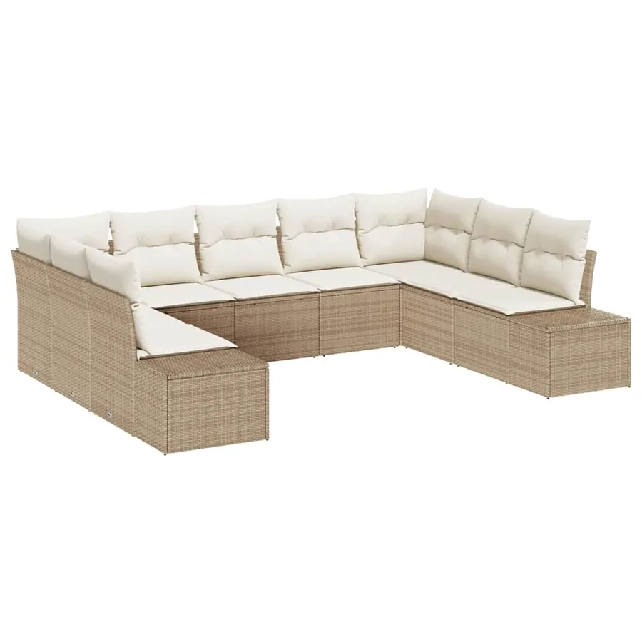 Ensemble de canapé de jardin 9 pcs Beige et crème Polyrotin - 2