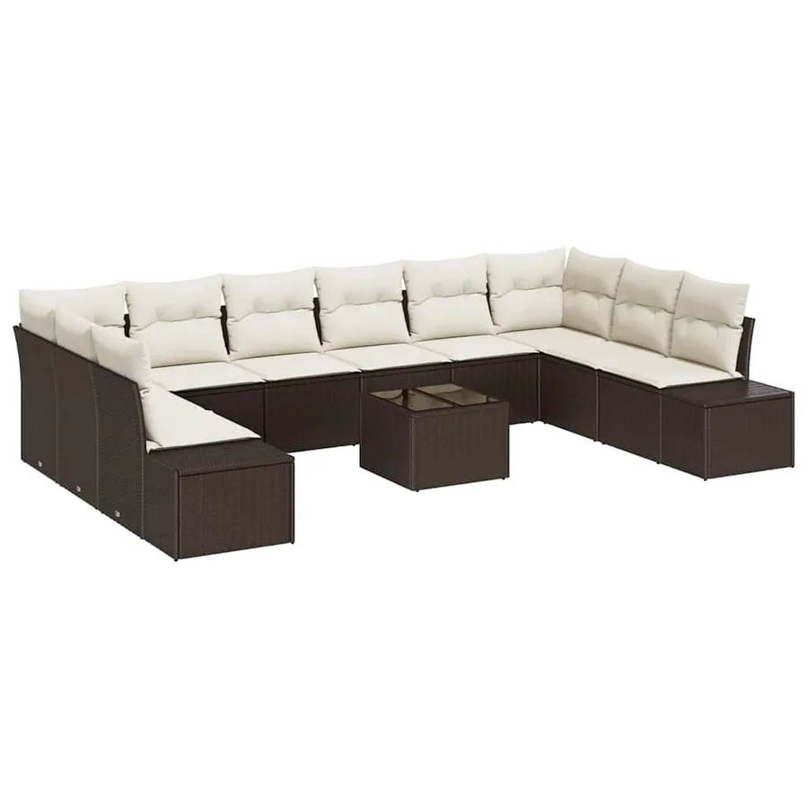 Ensemble de canapé de jardin 10 pcs Marron et Crème Polyrotin - 2
