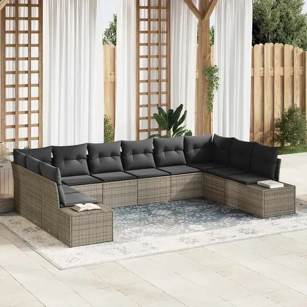 Ensemble de canapé de jardin avec coussin 10 pcs Gris Polyrotin