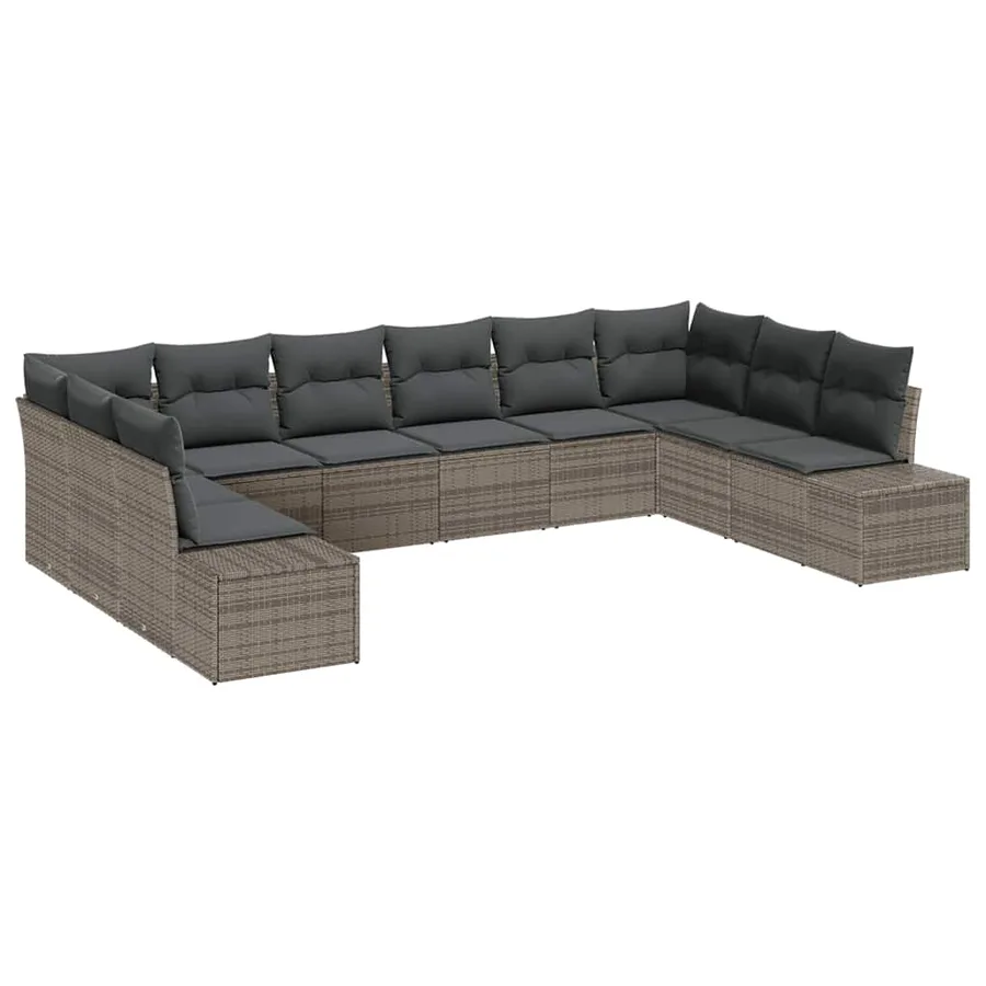 Ensemble de canapé de jardin avec coussin 10 pcs Gris Polyrotin - 2
