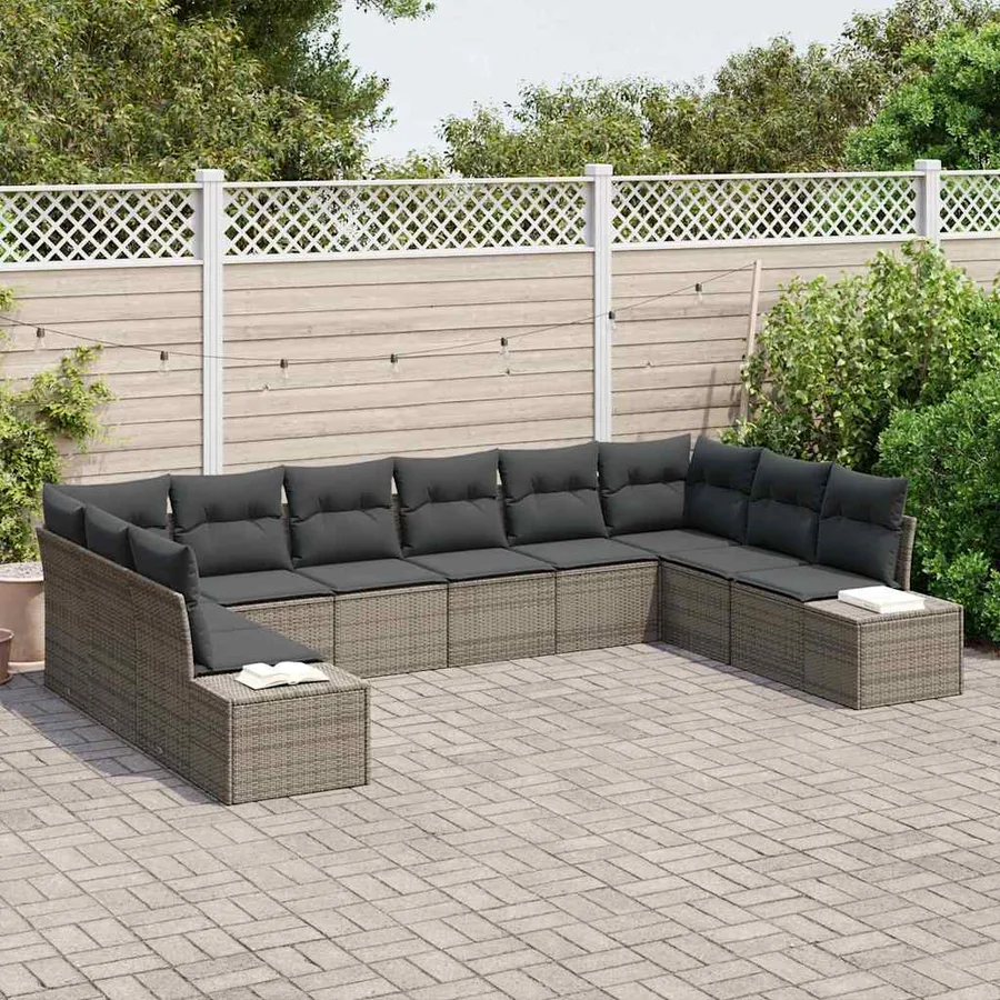 Ensemble de canapé de jardin avec coussin 10 pcs Gris Polyrotin - 3