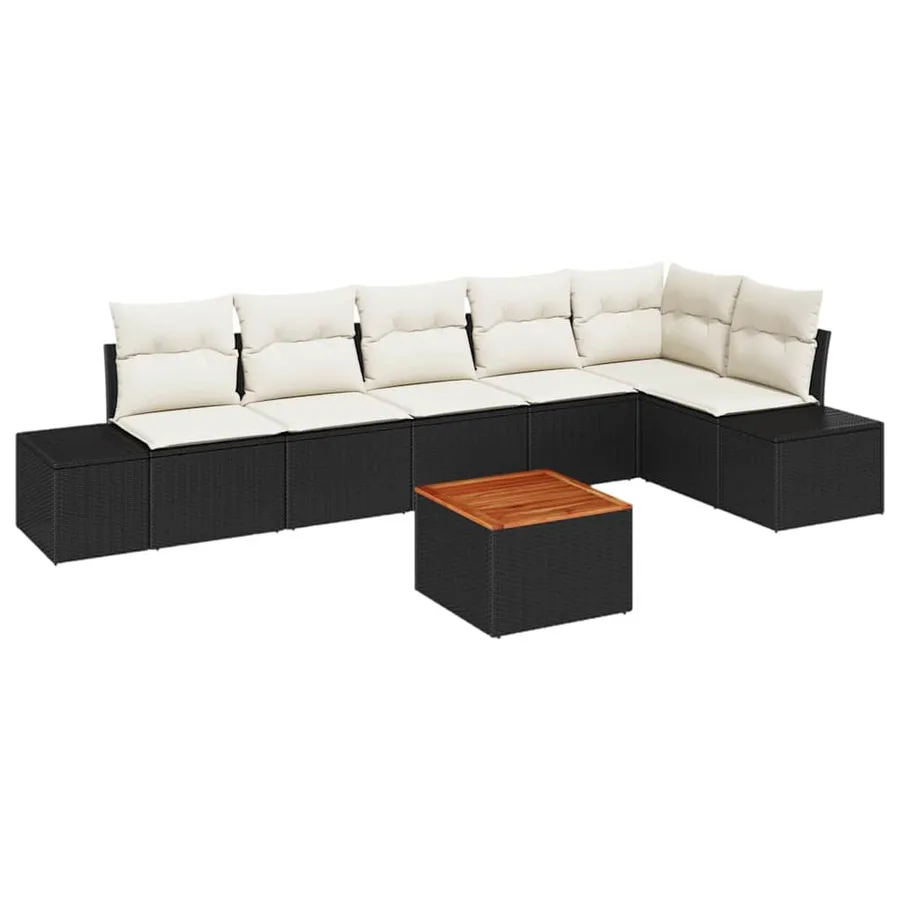 Ensemble de canapé de jardin 7 pcs Noir et Crème polyrotin - 2