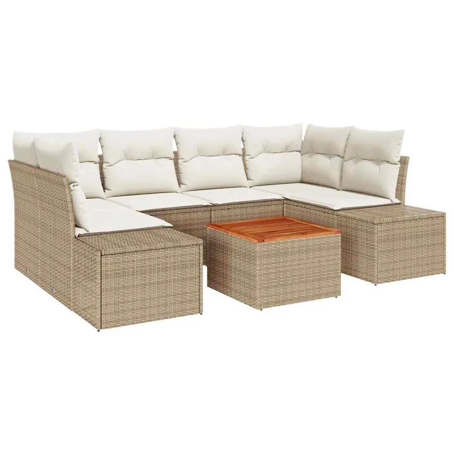 Ensemble de canapé de jardin 7 pcs Beige et crème polyrotin - 2