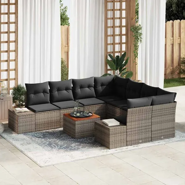 Ensemble de canapé de jardin avec stockage 9 pcs Gris polyrotin