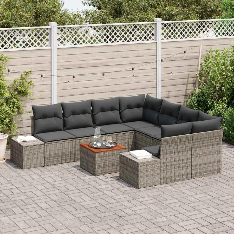 Ensemble de canapé de jardin avec stockage 9 pcs Gris polyrotin - 3