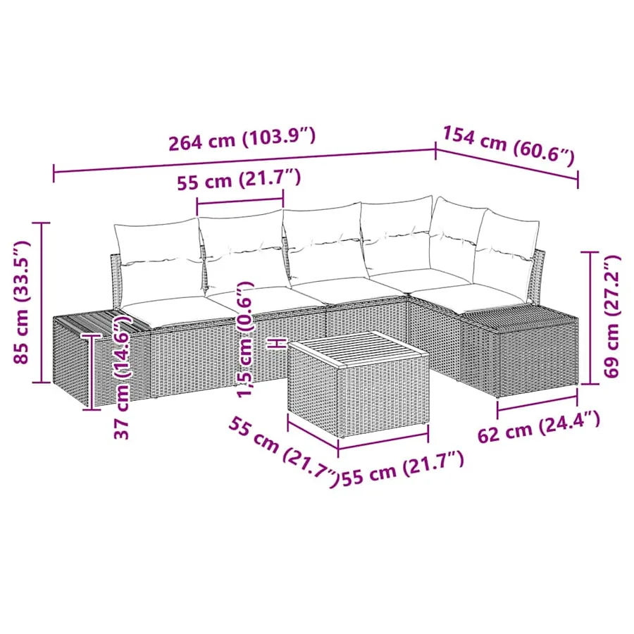 Ensemble de canapé de jardin avec stockage 6 pcs Gris polyrotin - 13