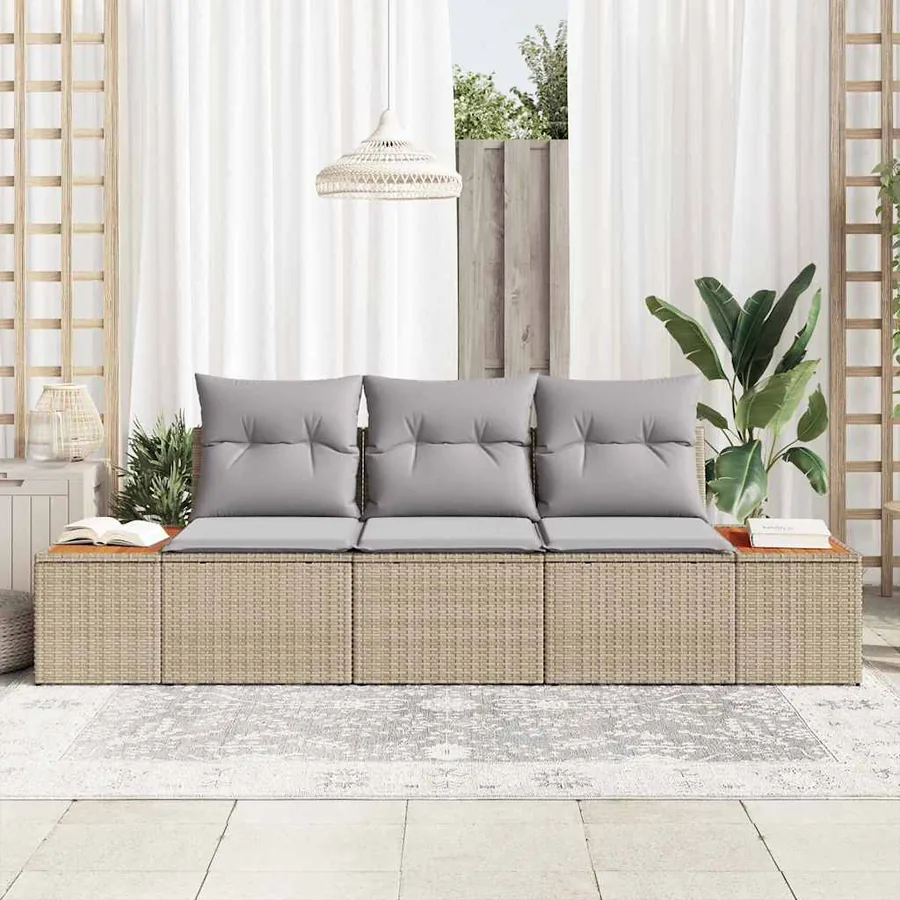 Ensemble de canapé de jardin avec coussin 3 pcs Beige polyrotin - 3