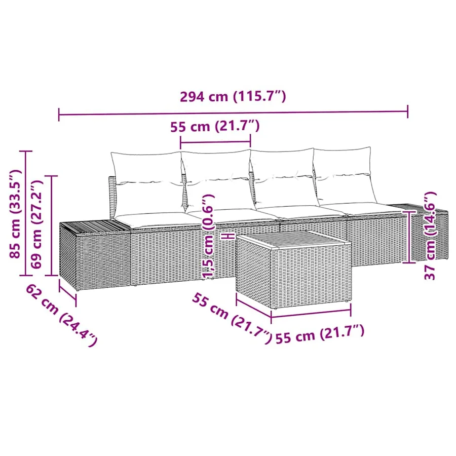 Ensemble de canapé de jardin 5 pcs Noir et Crème polyrotin - 11