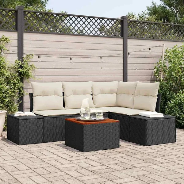Ensemble de canapé de jardin 5 pcs Noir et Crème polyrotin