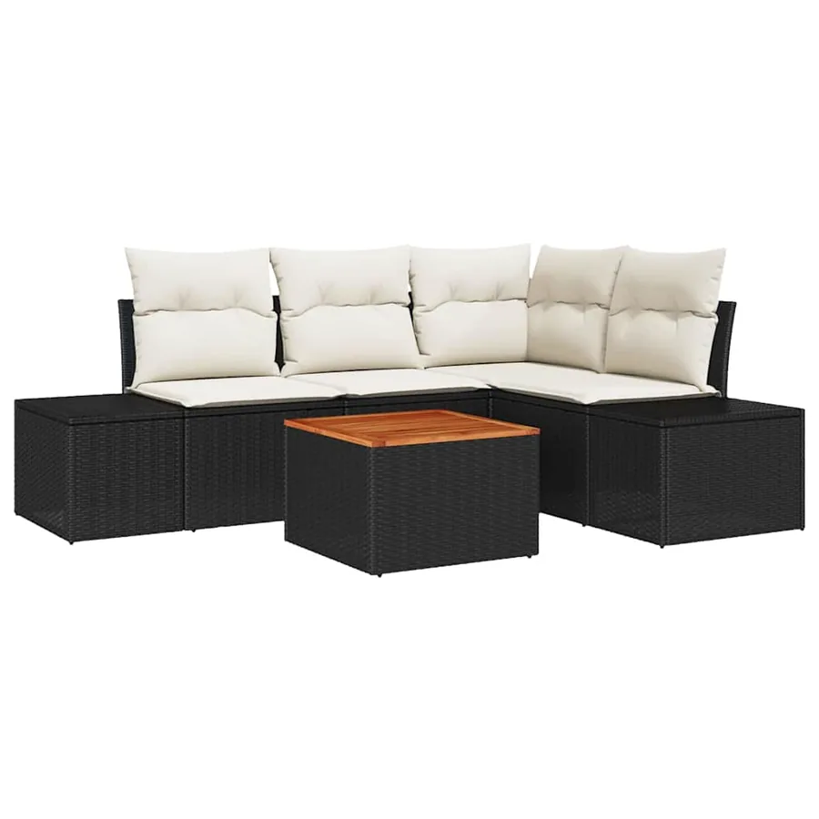 Ensemble de canapé de jardin 5 pcs Noir et Crème polyrotin - 2