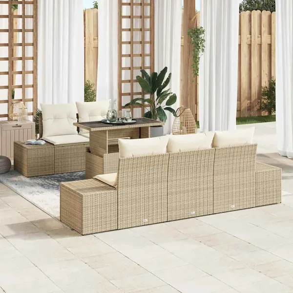 Ensemble de canapé de jardin avec coussin 6 pcs Beige et crème