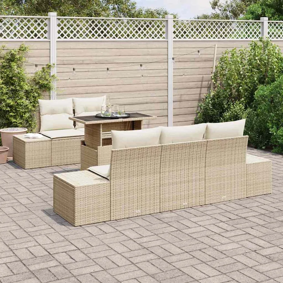 Ensemble de canapé de jardin avec coussin 6 pcs Beige et crème - 3