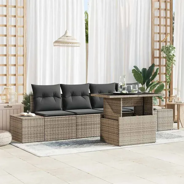 Ensemble de canapé de jardin avec coussin Réglable 5 pcs Gris
