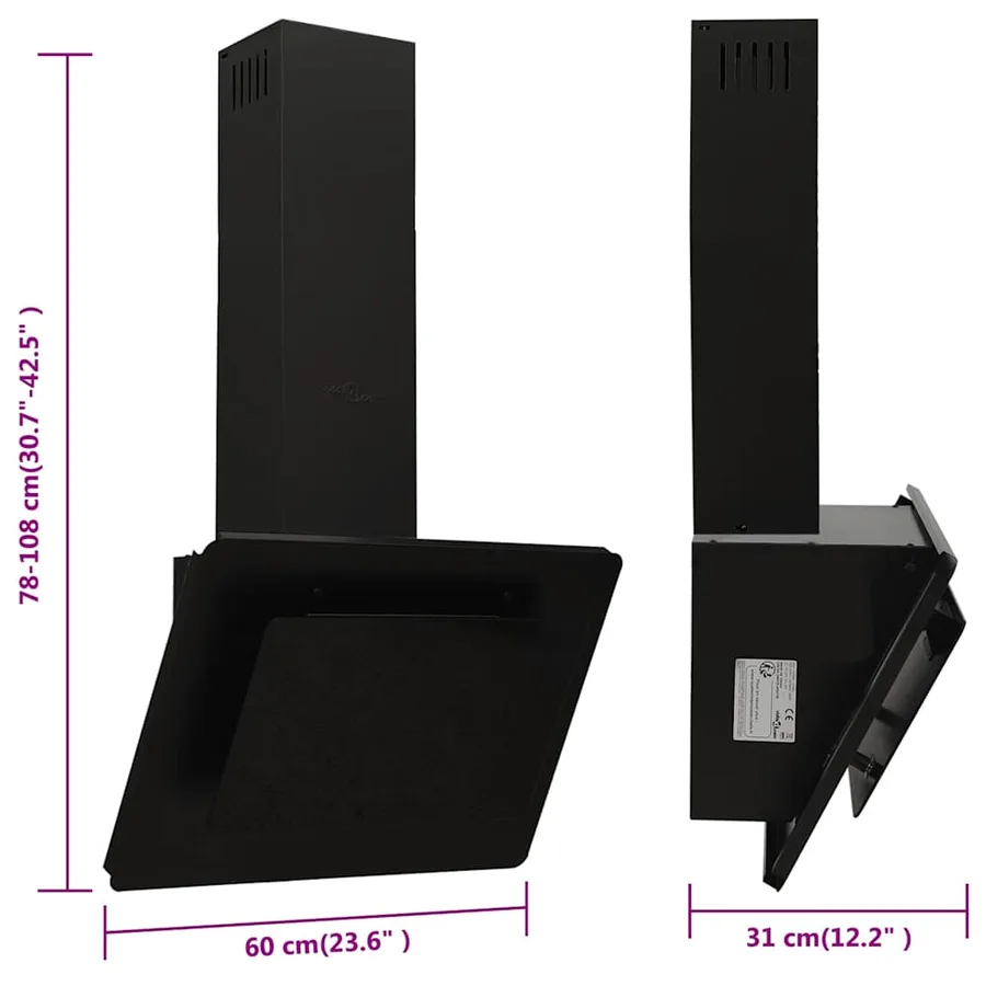 Hotte murale 60 cm Acier inoxydable et verre trempé Noir - 10