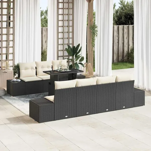 Ensemble de canapé de jardin avec coussin 8 pcs Noir et Crème