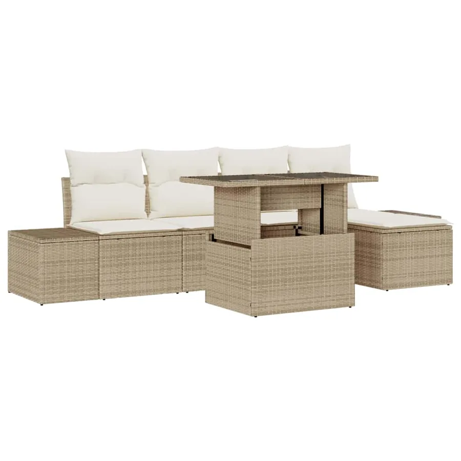 Ensemble de canapé de jardin 6 pcs Beige Poly rotin - 2