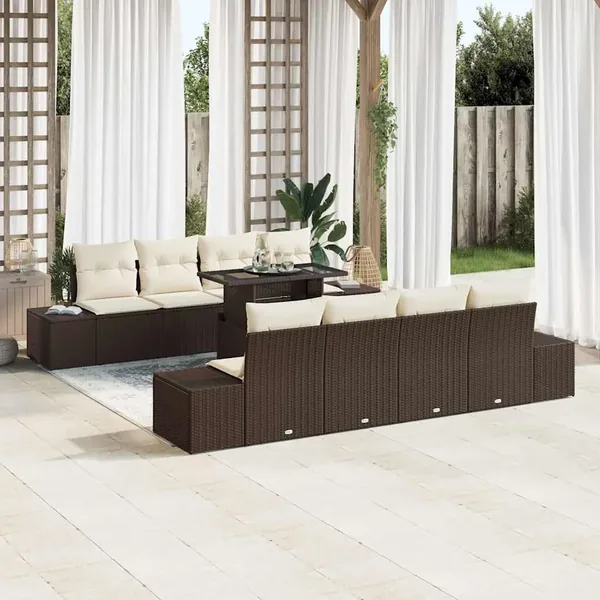 Ensemble de canapé de jardin avec coussin 9 pcs Marron et Crème