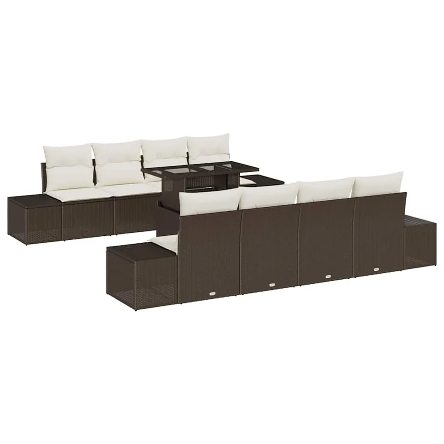 Ensemble de canapé de jardin avec coussin 9 pcs Marron et Crème - 2
