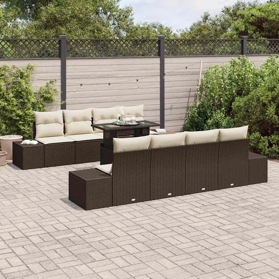 Ensemble de canapé de jardin avec coussin 9 pcs Marron et Crème - 3