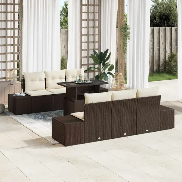 Ensemble de canapé de jardin avec coussin 7 pcs Marron et Crème