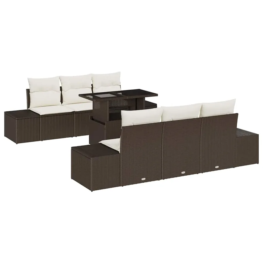 Ensemble de canapé de jardin avec coussin 7 pcs Marron et Crème - 2
