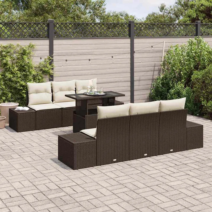 Ensemble de canapé de jardin avec coussin 7 pcs Marron et Crème - 3