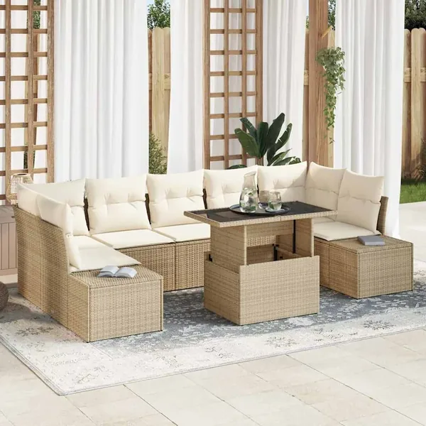 Ensemble de canapé de jardin avec coussin 8 pcs Beige et crème