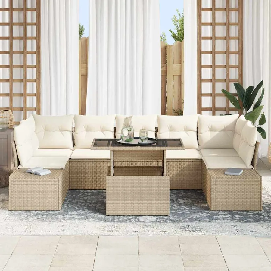 Ensemble de canapé de jardin avec coussin 8 pcs Beige et crème - 3