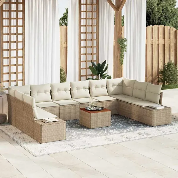Ensemble de canapé de jardin 11 pcs Beige et blanc