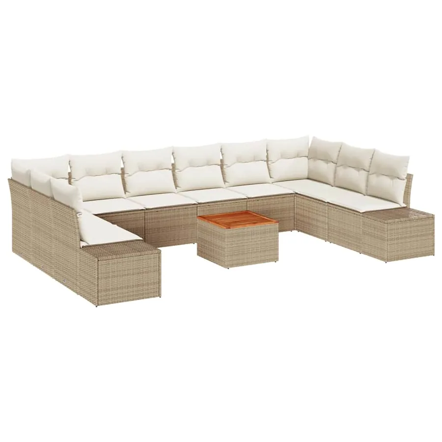 Ensemble de canapé de jardin 11 pcs Beige et blanc - 2