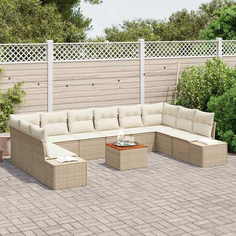 Ensemble de canapé de jardin 11 pcs Beige et blanc - 3