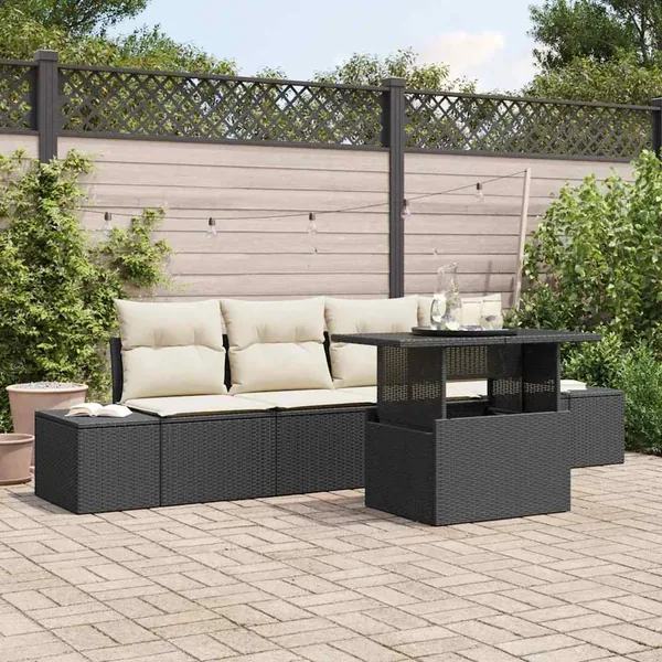 Ensemble de canapé de jardin avec coussin 5 pcs Noir et Crème
