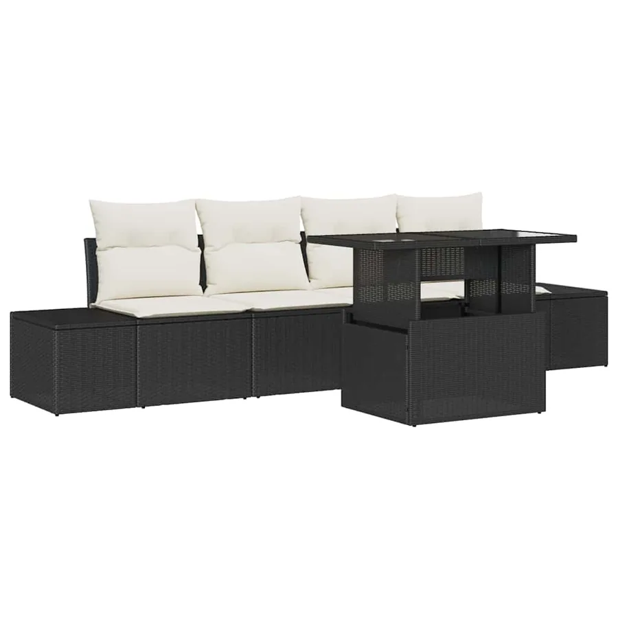 Ensemble de canapé de jardin avec coussin 5 pcs Noir et Crème - 2