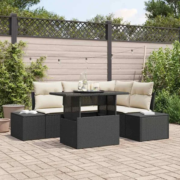 Ensemble de canapé de jardin avec coussin 5 pcs Noir polyrotin